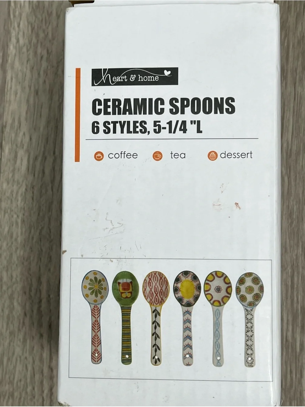 Heart & home ceramic spoons lot of 6 coffee tea dessert spoons